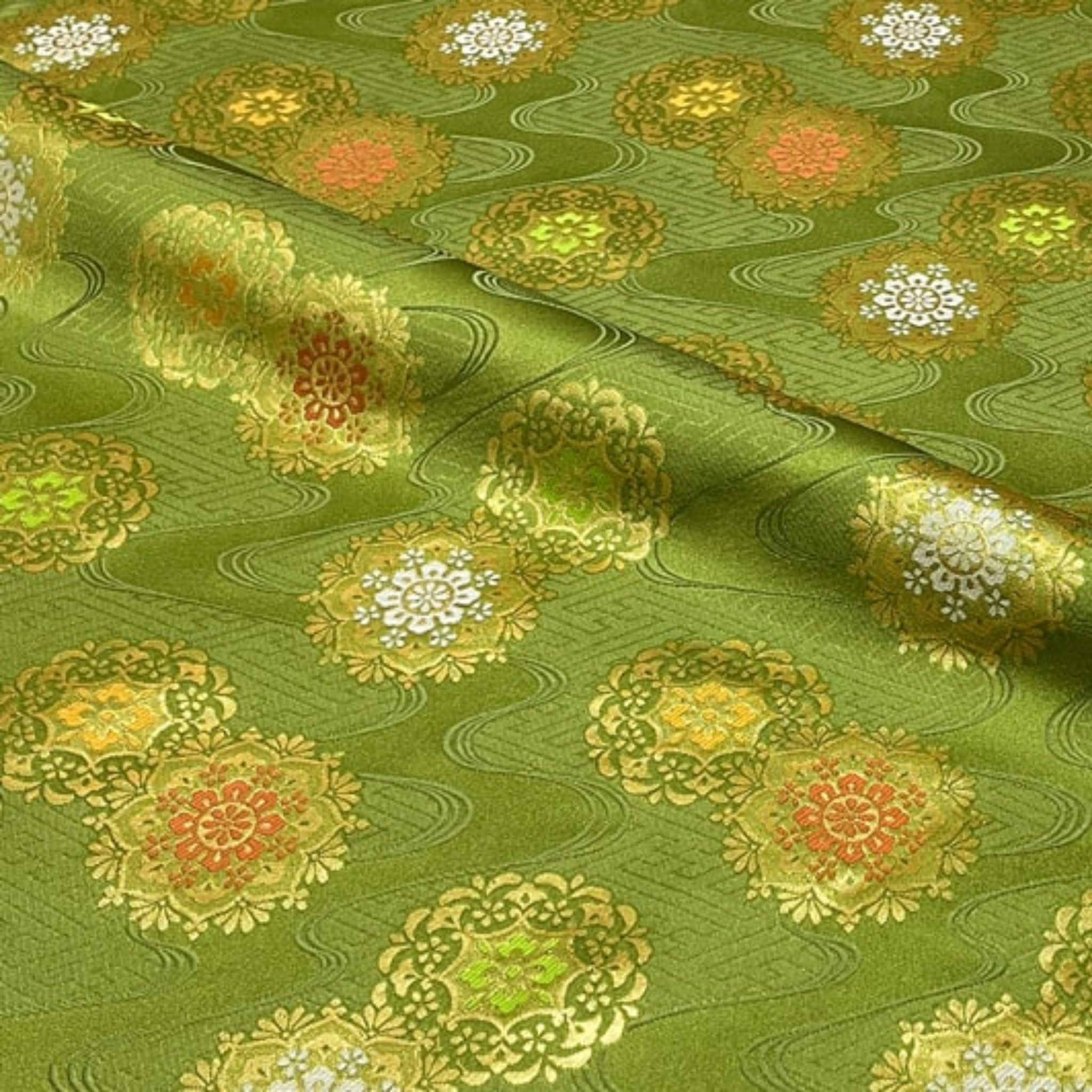 Flowing Water & Floral Motif on Geometric Ground