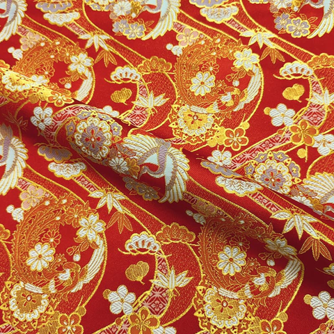Auspicious Crane Floral Medallion Brocade (Sample)