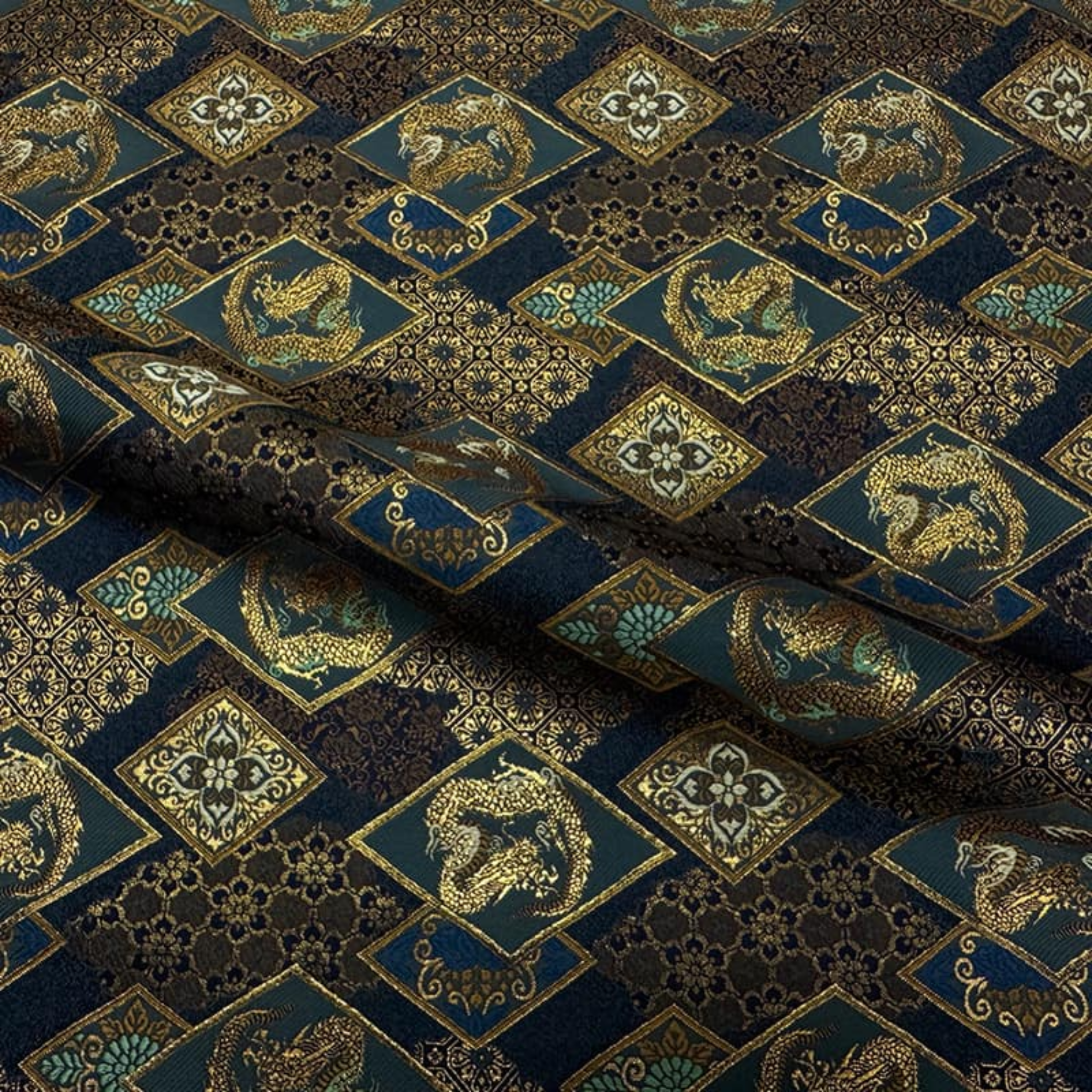 Dragon on Floral Diamond Pattern