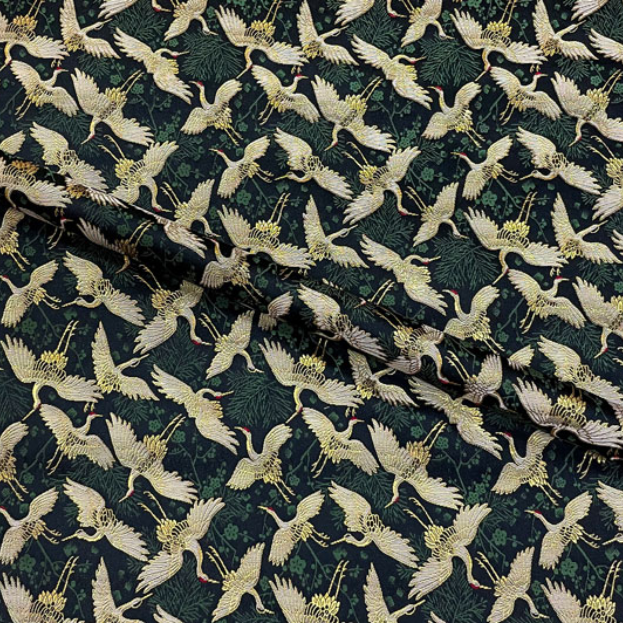 Pine, Plum Blossom & Crane Motif (Navy)