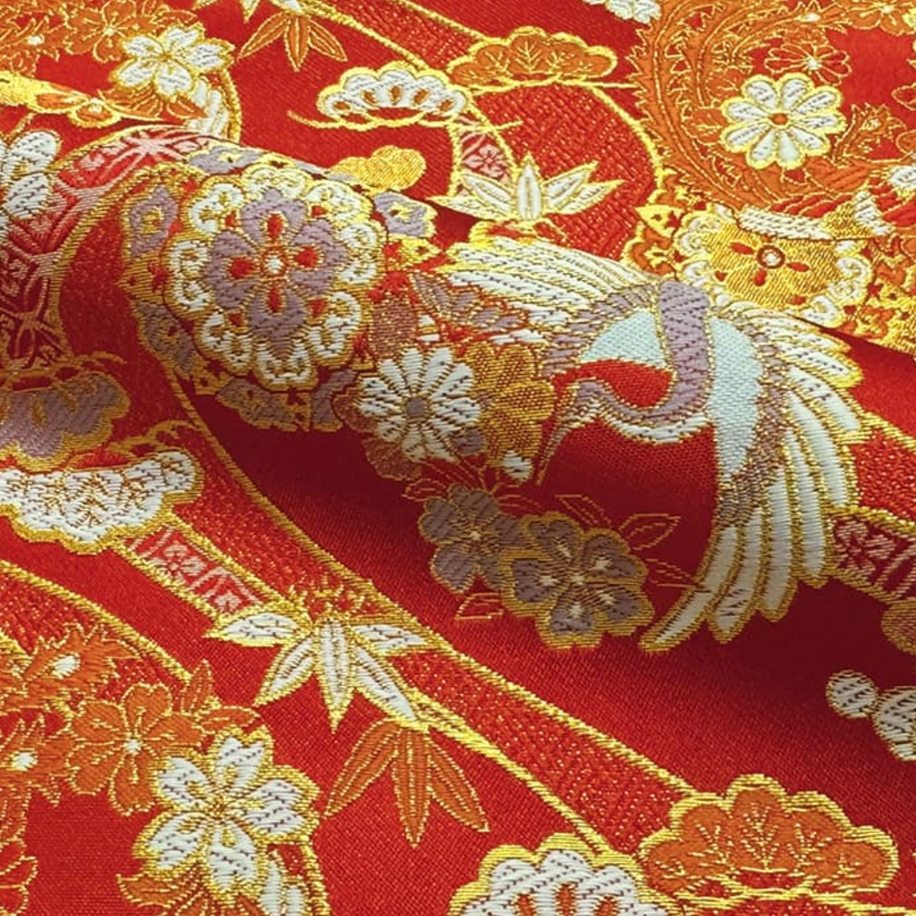 Auspicious Crane Floral Medallion Brocade