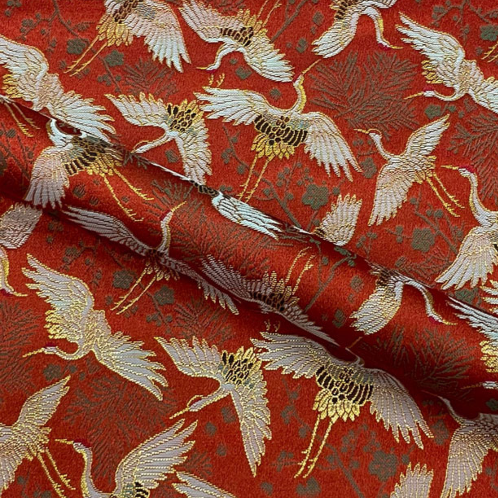 Pine, Plum Blossom & Crane Motif (Red)