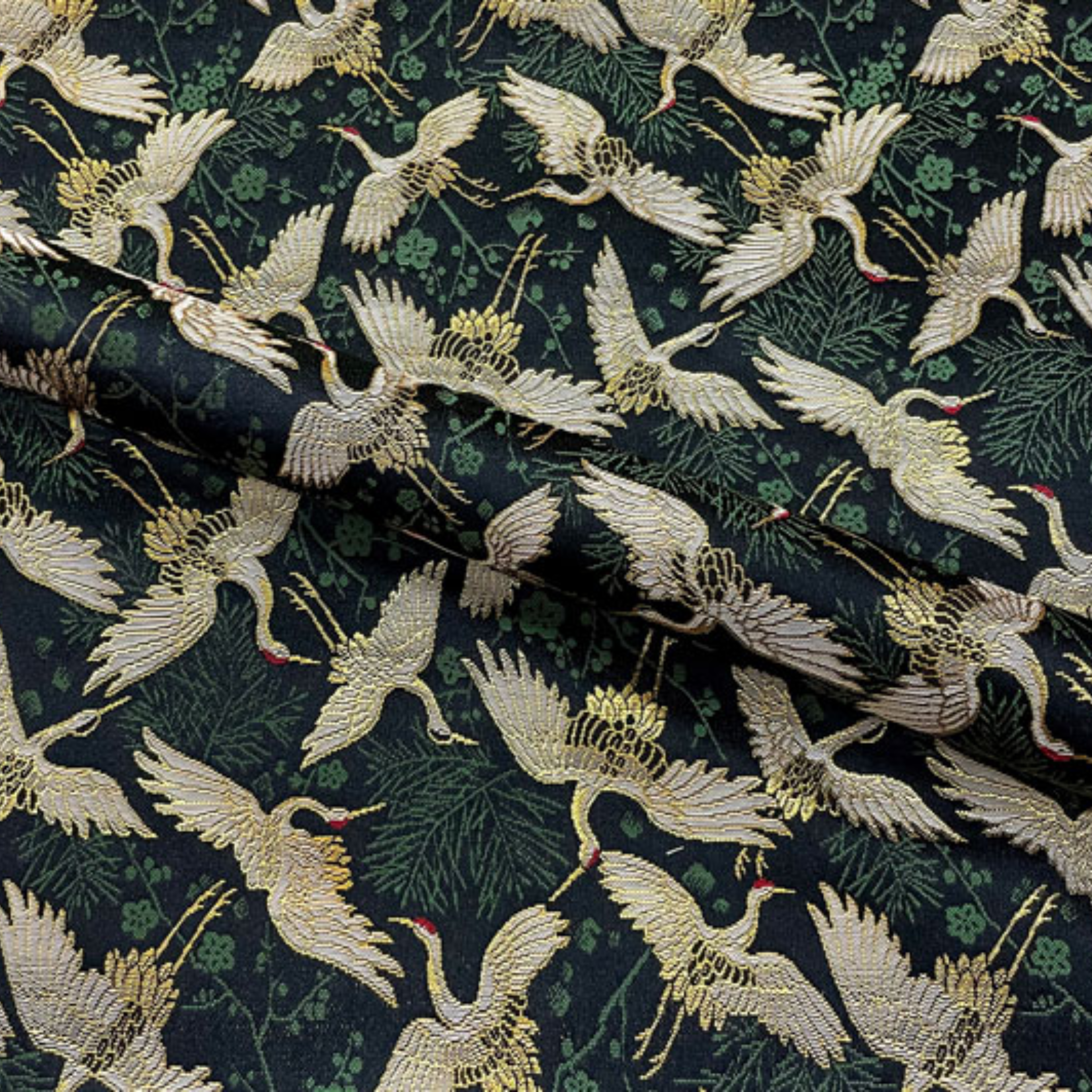 Pine, Plum Blossom & Crane Motif (Navy)
