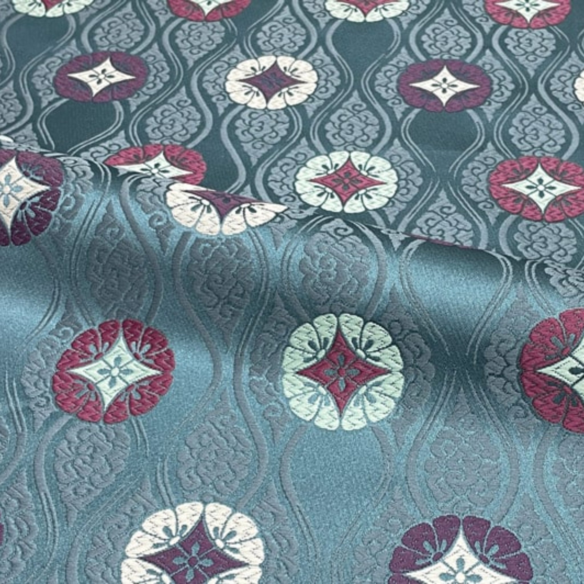 Floral Motif on Clouded Rising Waves