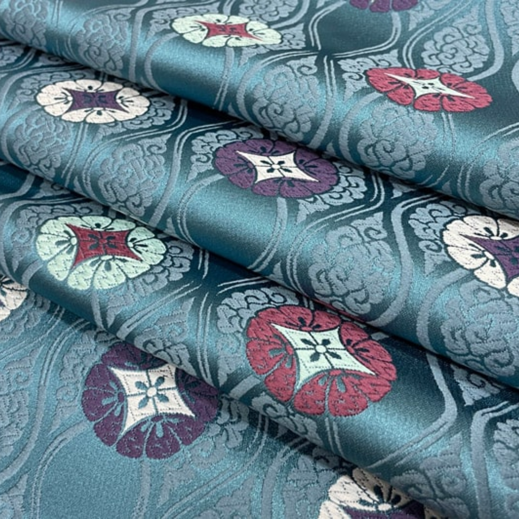 Floral Motif on Clouded Rising Waves