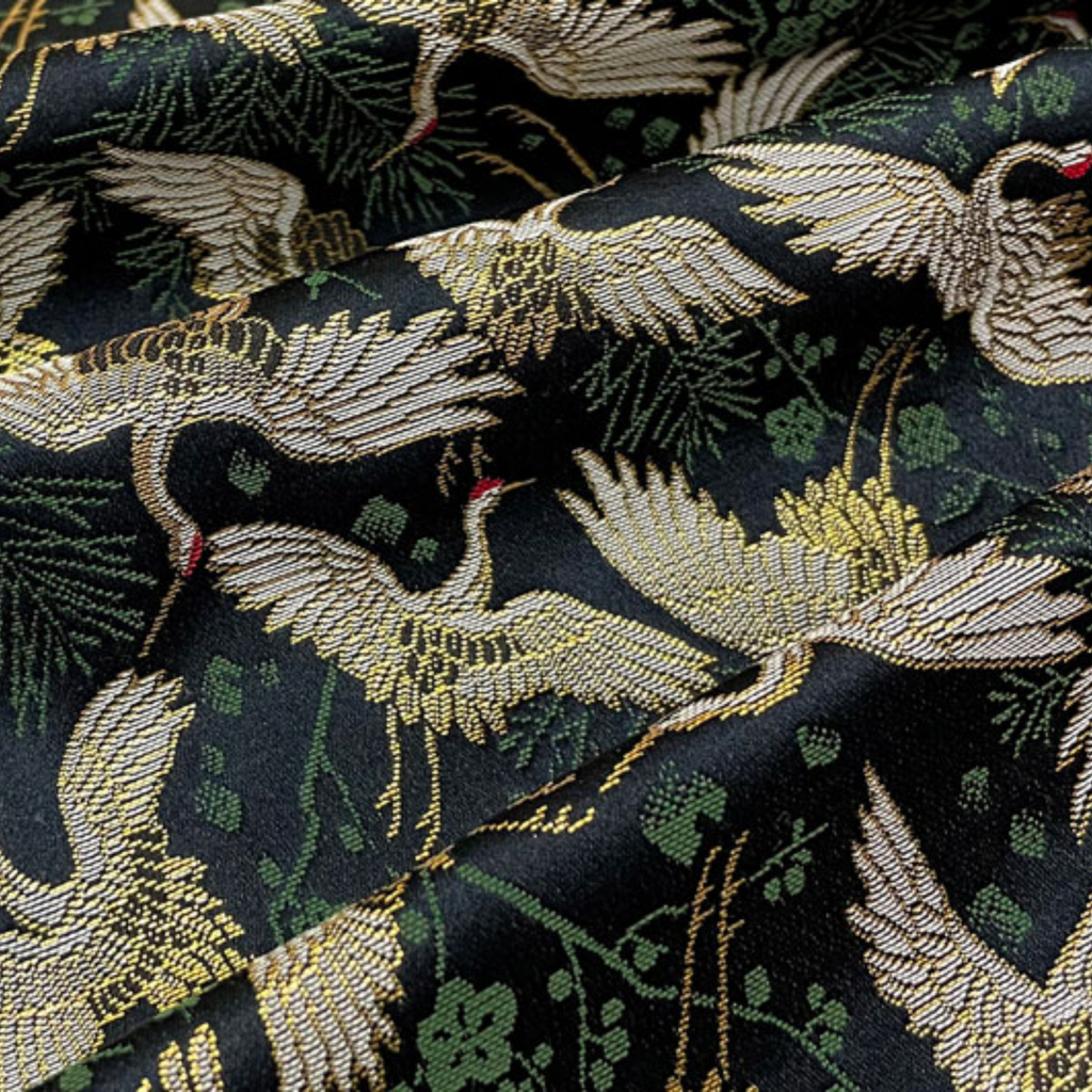 Pine, Plum Blossom & Crane Motif (Navy)