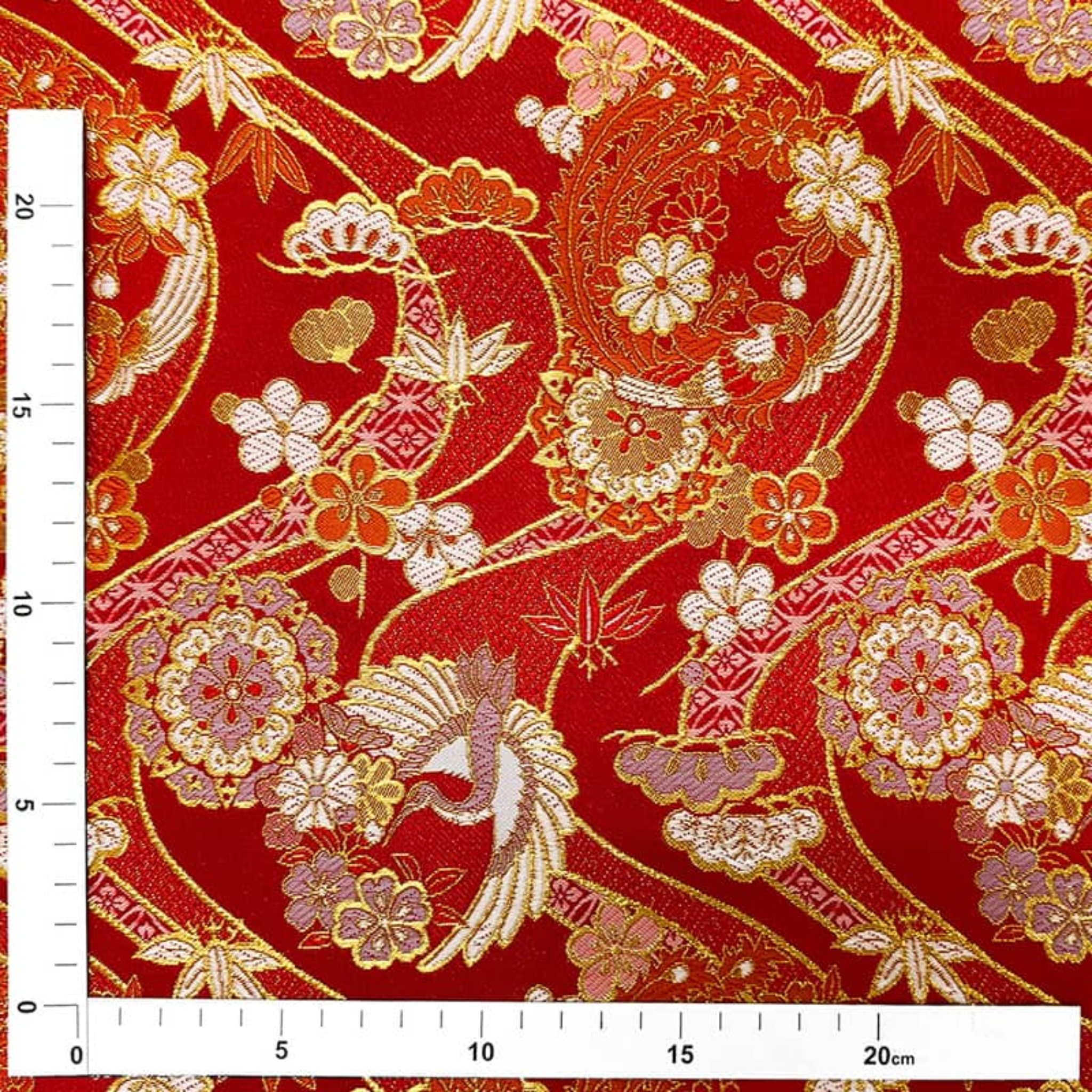 Auspicious Crane Floral Medallion Brocade