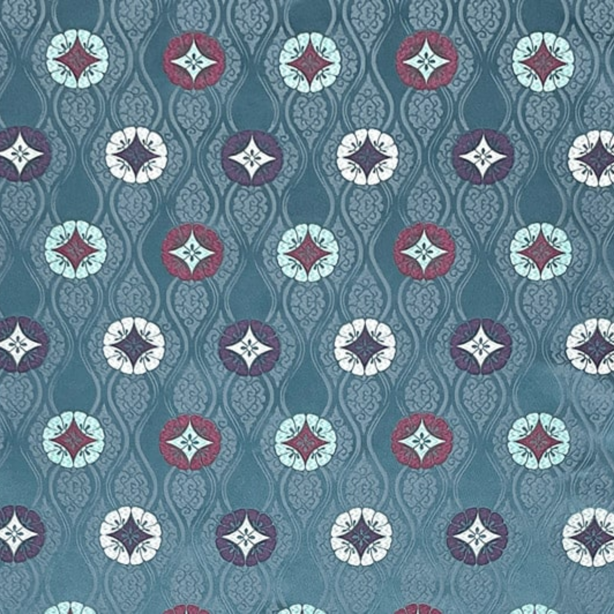 Floral Motif on Clouded Rising Waves